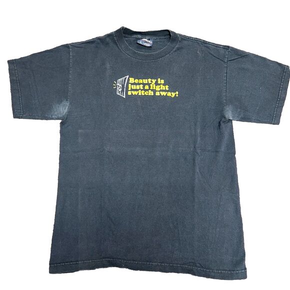 VTG Beauty Is Just A Lightswitch Away Tee Shirt Mens L Blue Funny Aeropostale - Picture 1 of 4